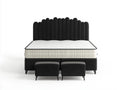 Camas dobles de tela 210 x 190 x 145 cm - Negro y blanco - Con cabecero acanalado y 2 bancos auxiliares