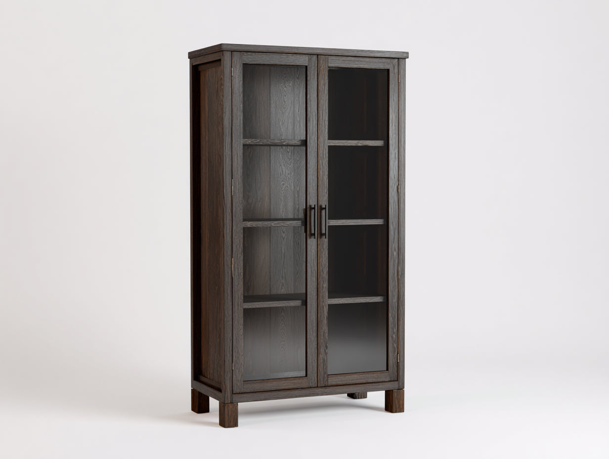 Vitrinas de madera y vidrio 90x40x175 cm - Marrón oscuro - 2 puertas y diseño rústico