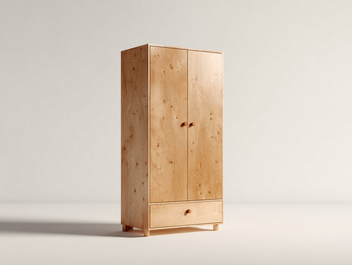 Armarios de madera 85x50x190 cm color madera natural con 2 puertas y 1 cajón diseño nórdico