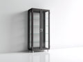 Vitrinas de madera y vidrio 85x40x175 cm color negro con 2 puertas de vidrio y patas metálicas diseño moderno