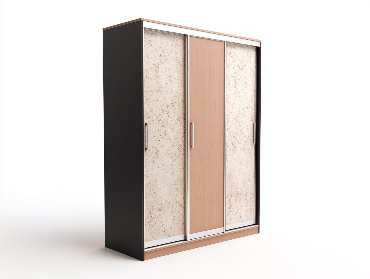 Armarios de 3 puertas correderas en negro y beige 150x60x200 cm - diseño moderno para dormitorio y vestidor