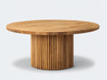 Mesa de jardín redonda de madera 140 x 140 x 75 cm - madera natural - base cilíndrica acanalada y diseño contemporáneo