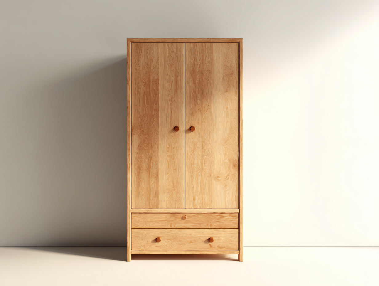 Armarios de madera marrón claro con 2 puertas y 2 cajones 90x52x190 cm - diseño vertical para dormitorio y vestidor