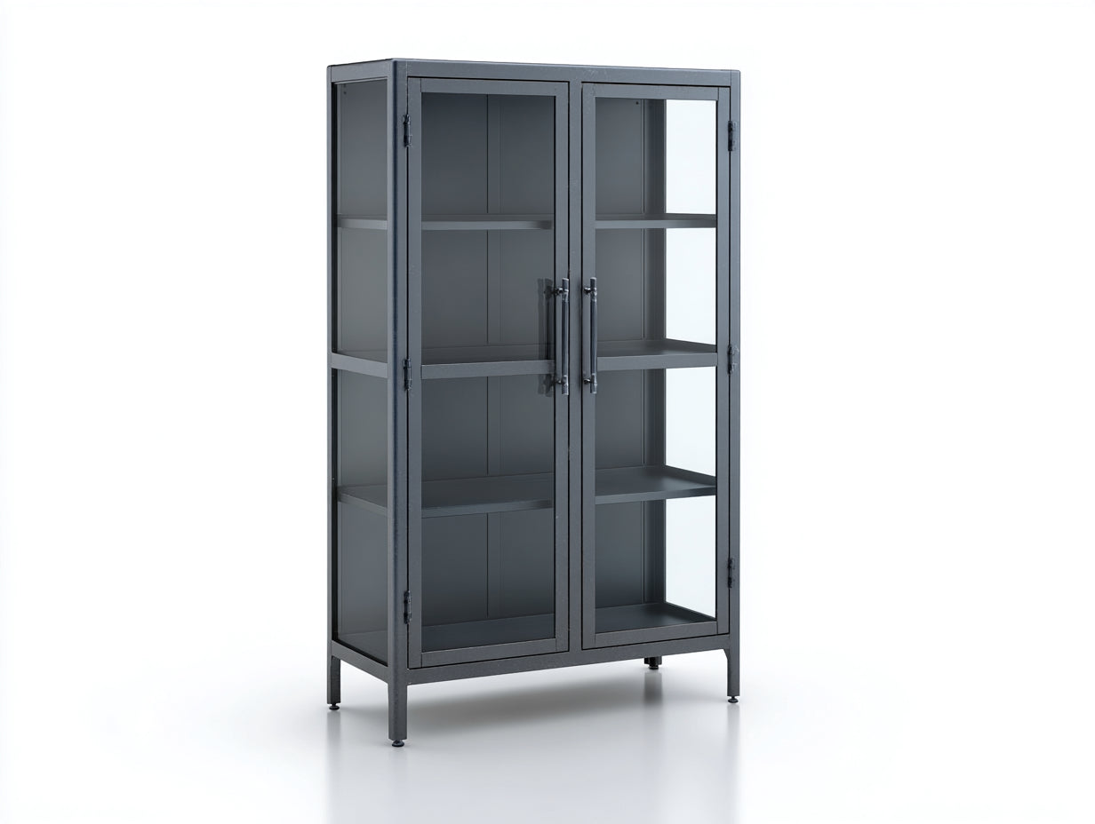 Vitrinas de metal y vidrio 90x40x180 cm - Gris antracita - 2 puertas y diseño industrial