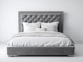 Camas dobles tapizadas en terciopelo 220x200x130 cm color gris para colchón 180x200 cm con cabecero capitoné y tachuelas diseño clásico