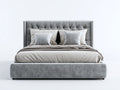 Camas dobles tapizadas 220x200x120 cm color gris para colchón 180x200 cm con cabecero capitoné diseño moderno