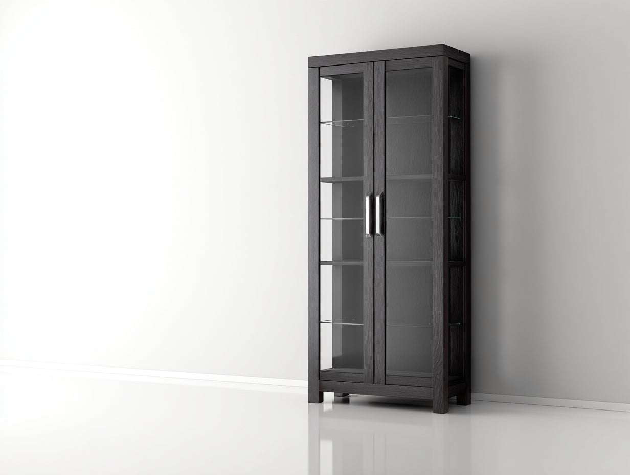 Vitrinas de madera manufacturada y vidrio 82 x 38 x 185 cm - Negro - Con 2 puertas acristaladas y diseño moderno