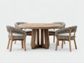 Conjunto de comedor de jardín de madera 120 x 120 x 75 cm - madera natural y gris claro - mesa redonda con 4 sillones de cuerda trenzada