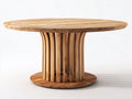 Mesas de jardín de madera 145 x 145 x 75 cm - Marrón natural - Mesa redonda con base curva de listones