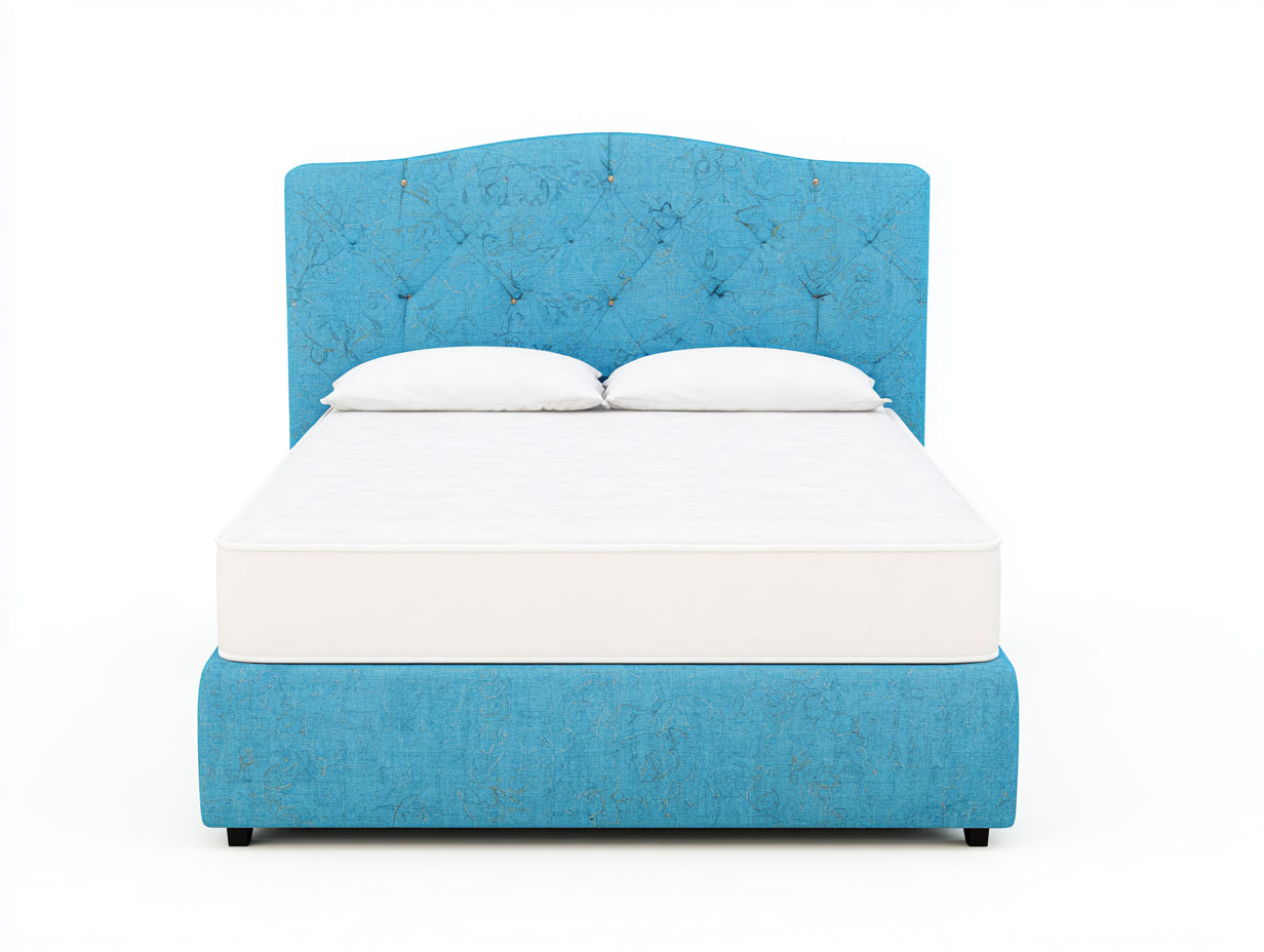 Camas dobles tapizadas en azul turquesa con cabecero alto 210x170x120 cm - diseño capitoné moderno para dormitorio