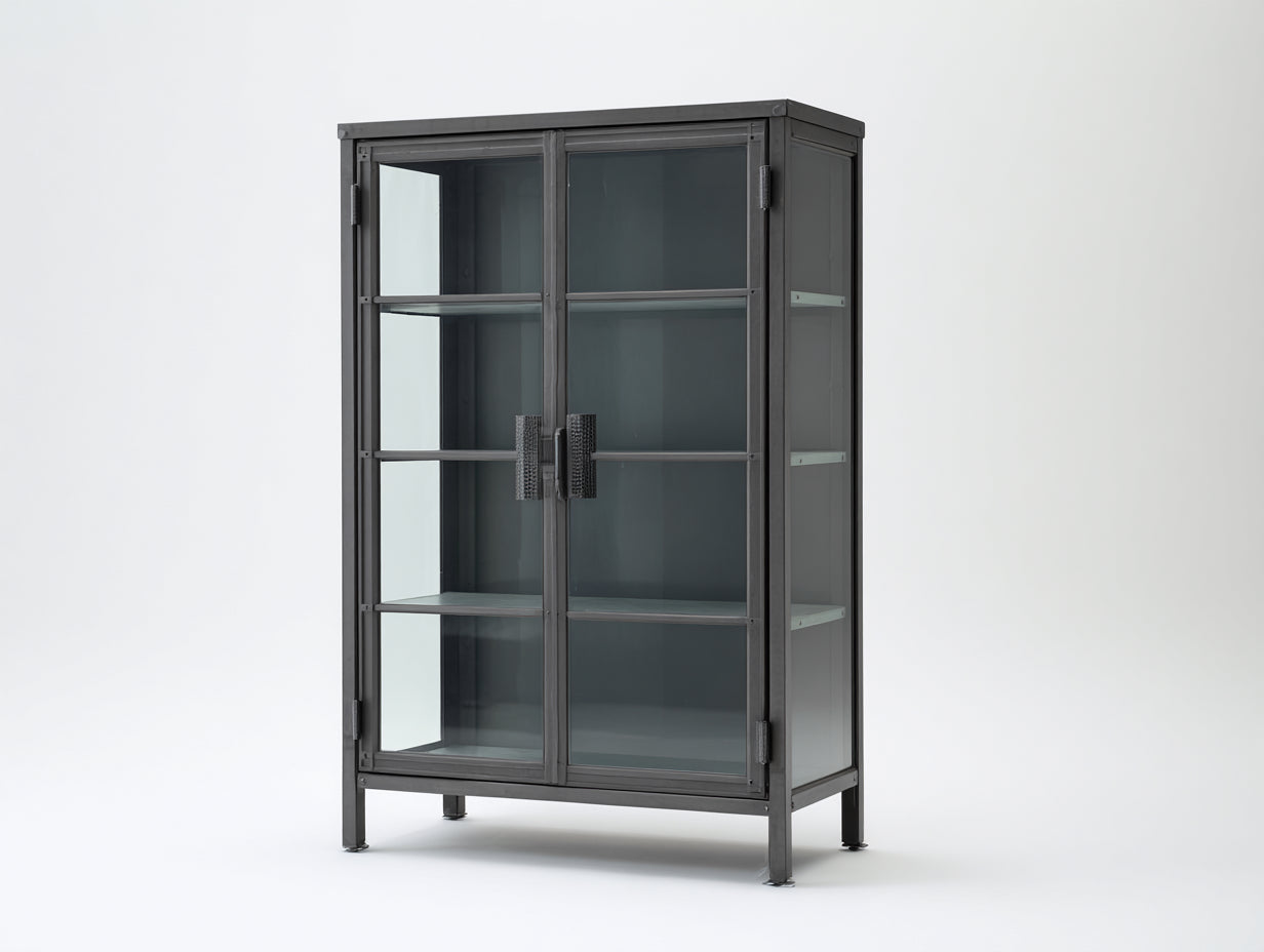 Vitrina de exposición 90 x 40 x 175 cm - negro grafito y gris humo - 2 puertas de vidrio con estilo industrial