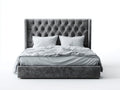 Camas dobles tapizadas en gris oscuro con cabecero capitoné 215x175x135 cm - diseño envolvente moderno para dormitorio principal