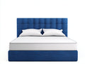 Camas dobles tapizadas 210x190x120 cm color azul para colchón 180x200 cm con cabecero capitoné diseño moderno