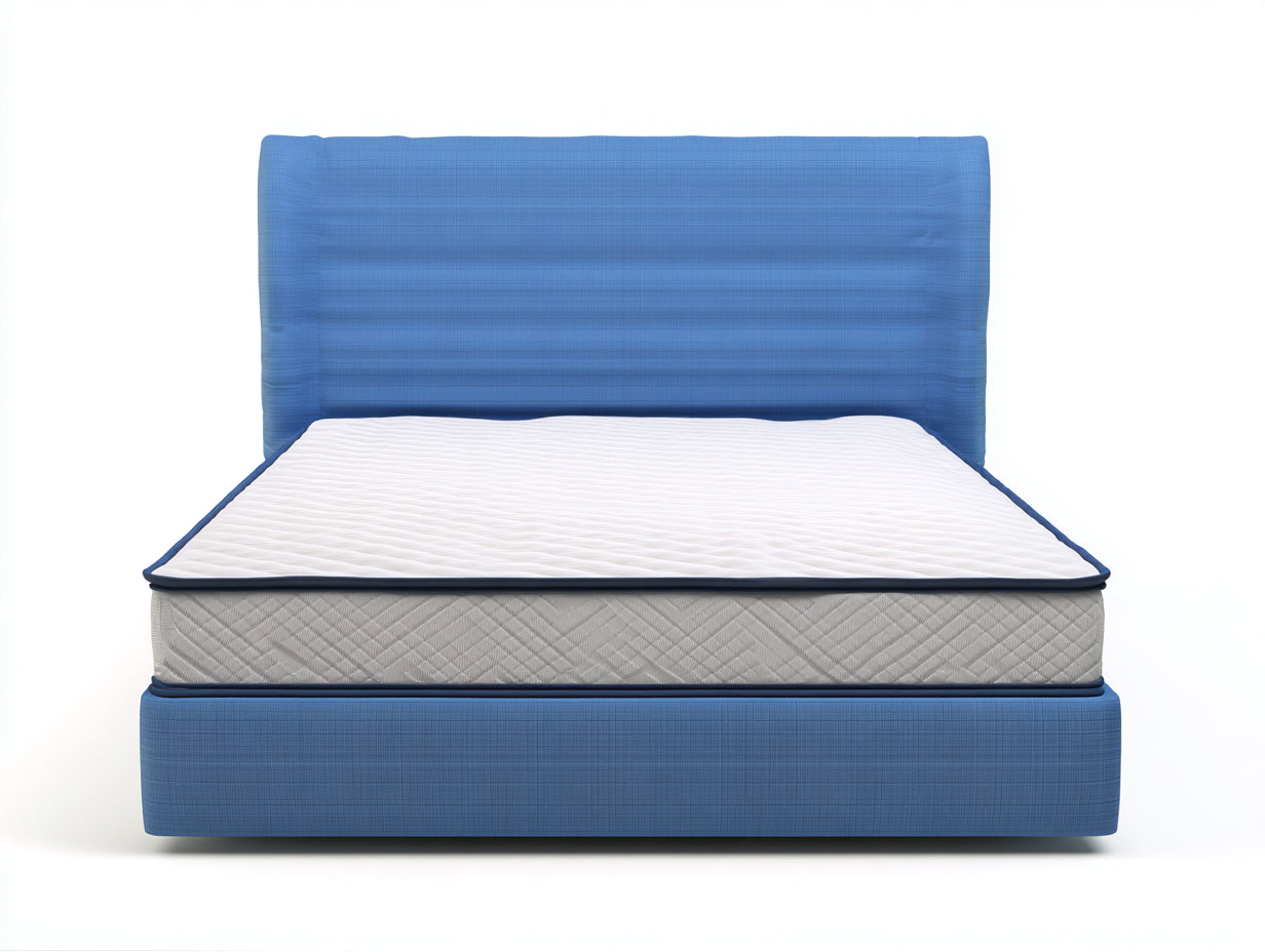 Cama doble tapizada 220 x 178 x 120 cm - azul - cabecero acolchado curvo y diseño contemporáneo